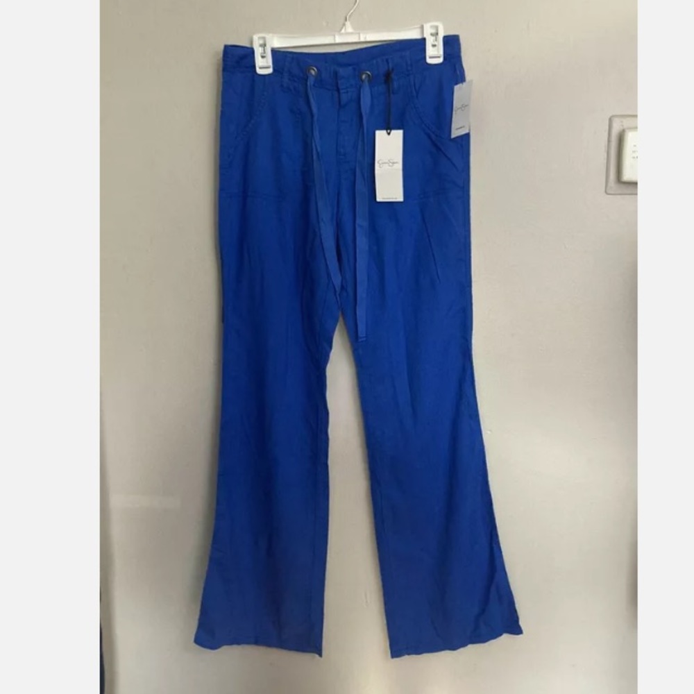 8-2 Jessica Simpson Pants Blue Small linen blend Wide leg Drawstring NWT